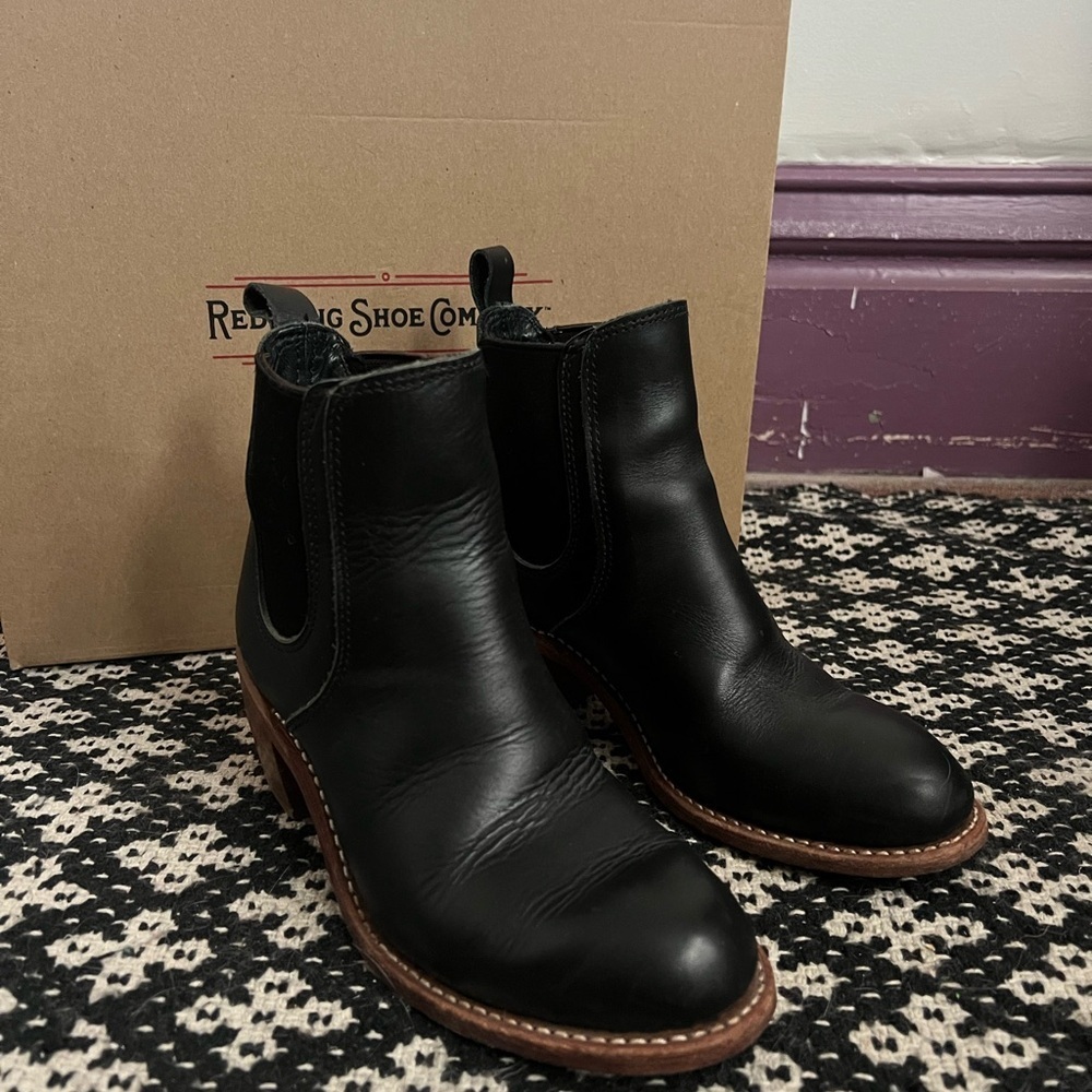 Red Wing Heritage Black Leather Harriet Stacked Heel Ankle Boots Size 6